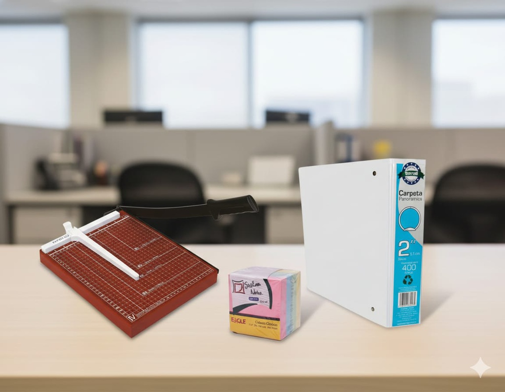 Combo Guillotina + Carpeta + Block Adhesivo