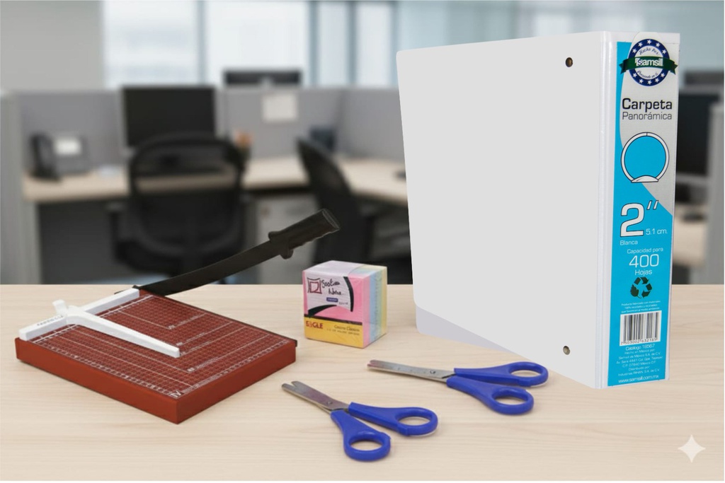 Combo Guillotina + Carpeta + Block Adhesivo + Tijeras
