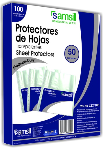 [WS-50-C/100] PROTECTOR DE HOJA 50 MICR CLARO 100 PZAS 
