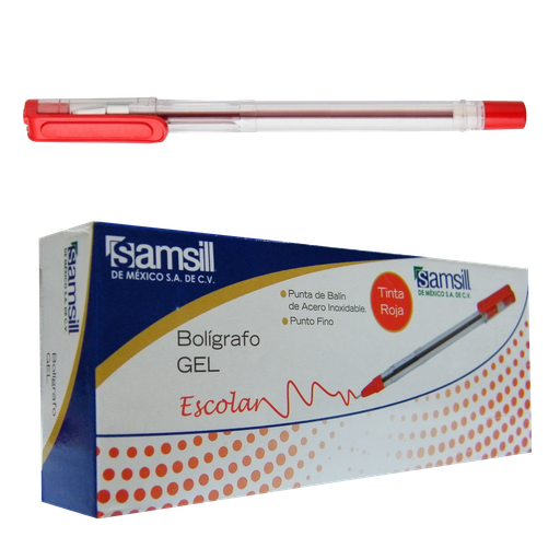 [SAMESC-12RC] Bolígrafo de gel tipo Escolar tinta roja caja C 12